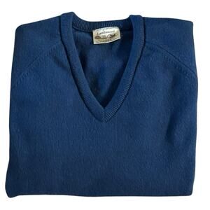 Vtg Edinburgh Woolen Mill Shetland Wool Cornflower Blue V Neck Sweater Large